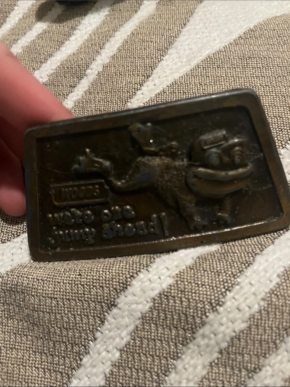 Vintage Brown Metal Belt Buckle with Cartoon Frog Motif